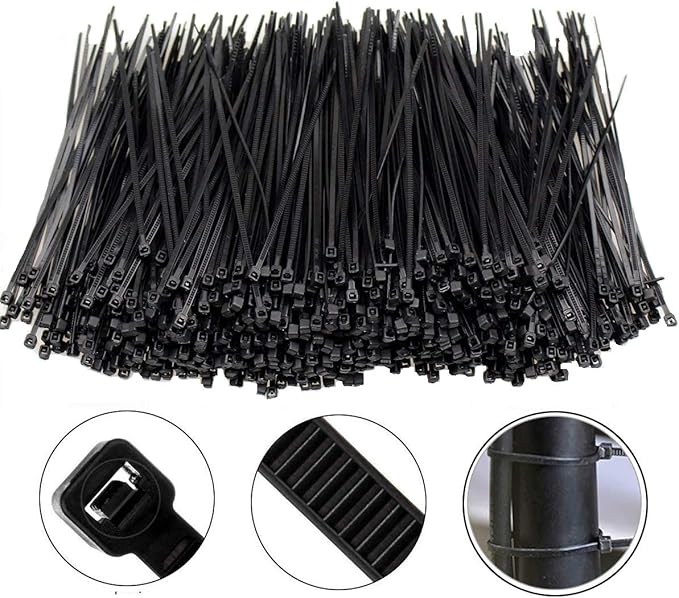 Cable Ties, 1000pcs Black Zip Ties Self Locking Nylon Cable Ties for