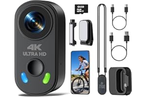 Action Camera 4K, Mini Body Camera with 64GB SD Card, Portable POV Camera for Vlogging, 150° Wide Angle WiFi Thumb Cameras wi