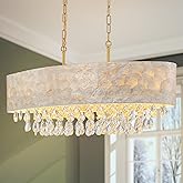 LumFurn 6-Light Oval Capiz Shell Crystal Linear Chandeliers, Coastal Design Light Fixture for Dining Room, Kitchen Island, L3