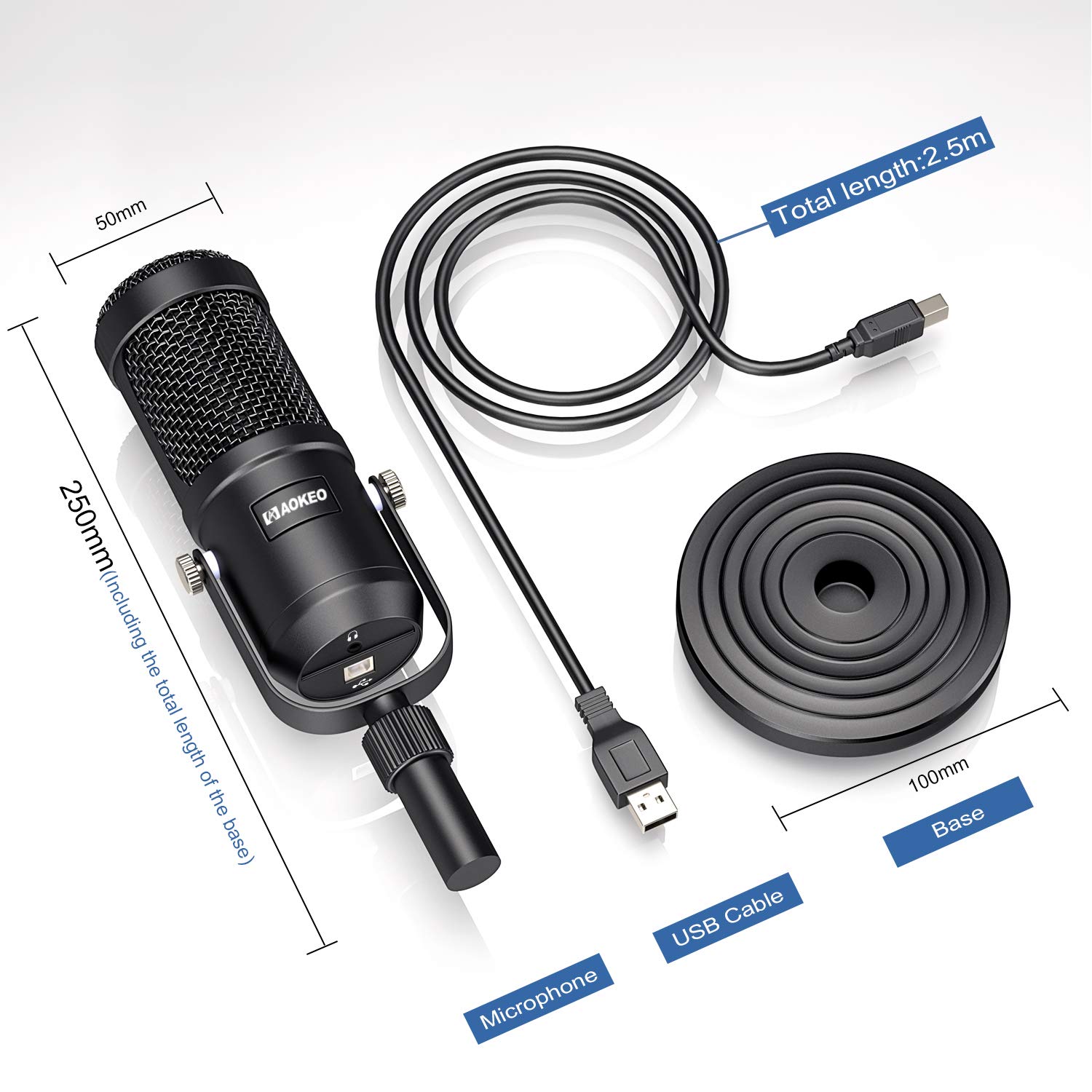 Aokeo USB Microphone, Condenser Podcast Microphone for Computer. Suitable for Recording, Gaming, Desktop, Windows, Mac, YouTube, Streaming, Discord