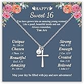 Sereney Happy Birthday Gifts for Girls, Silver Stainless Steel Necklace as 11 13 15 16 Year Old Teens Birthday Gift, Adjustable Cross Pearl Necklace Birthday Gifts for Daughter Granddaughter Niece Girls