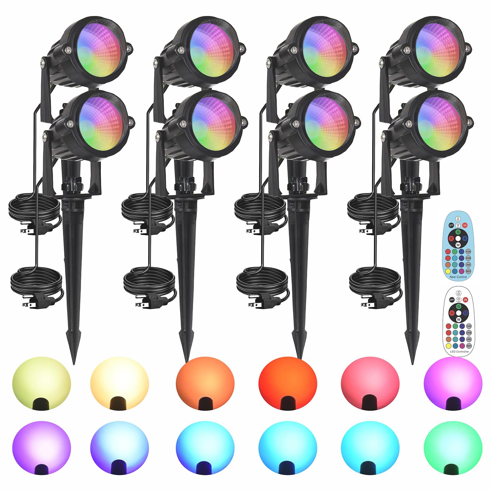 Photo 1 of Halloween Christmas Spotlight Outdoor: 10W RGBW LED Landscape Lights Spot Lights Outdoor for Yard Garden Decor Spotlight, Landscape Lighting with 16 Color Changing and Remote IP68 Waterproof (8)