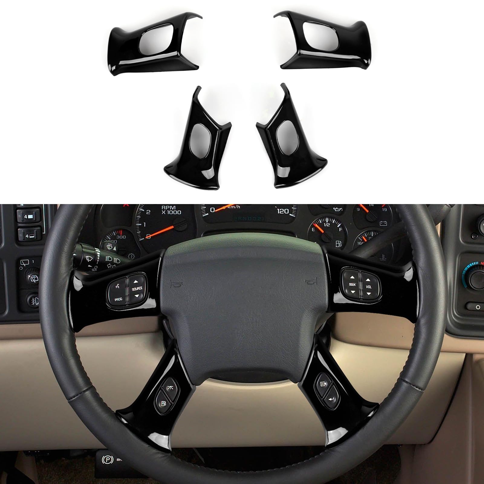 Photo 1 of 4PCS Car Trim Cover Decal Sticker Compatible with Chevy Silverado Suburban Tahoe Avalanche Express GMC Sierra Yukon Savana 2003-2006 / Trailblazer 2002-2009 Accessories (Style A, Gloss Black)