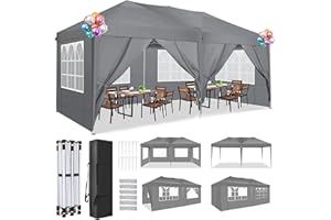 COBIZI 10x20 Pop Up Canopy Tent with 6 Sidewalls Tents for Parties Waterproof Camping Canopy Ez Up Party Tent Outdoor Portable Gazebo for Backyard Commercial Event Tent, Grey