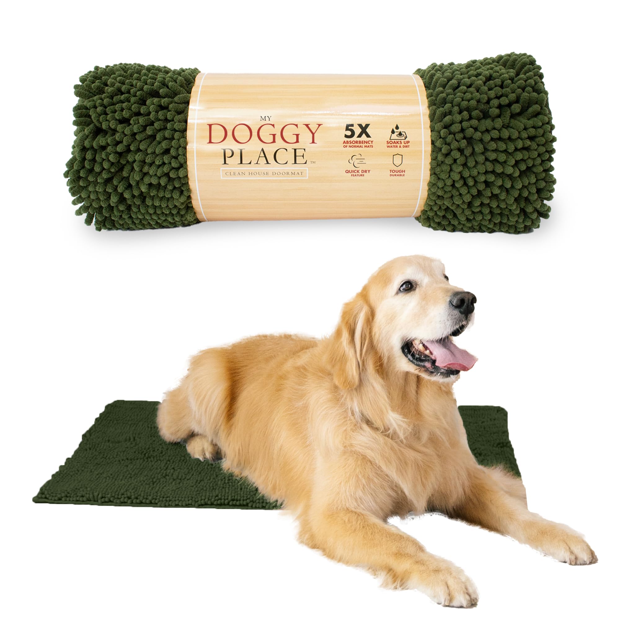 My Doggy Place - Ultra Absorbent Microfiber Dog Door Mat, Durable, Quick Drying, Washable, Prevent Mud Dirt, Keep Your House Clean (Chive, Large) - 36 x 26 Inch