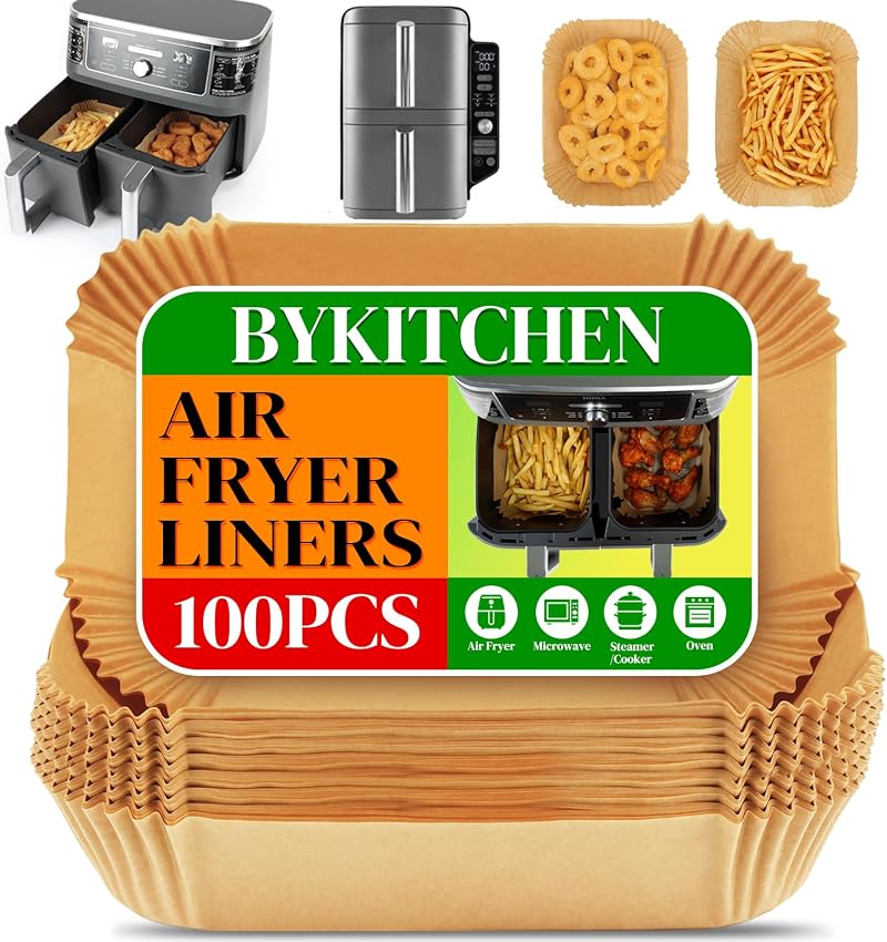 BYKITCHEN 100pcs Air Fryer Liners for Ninja Dual Zone AF300UK AF400UK