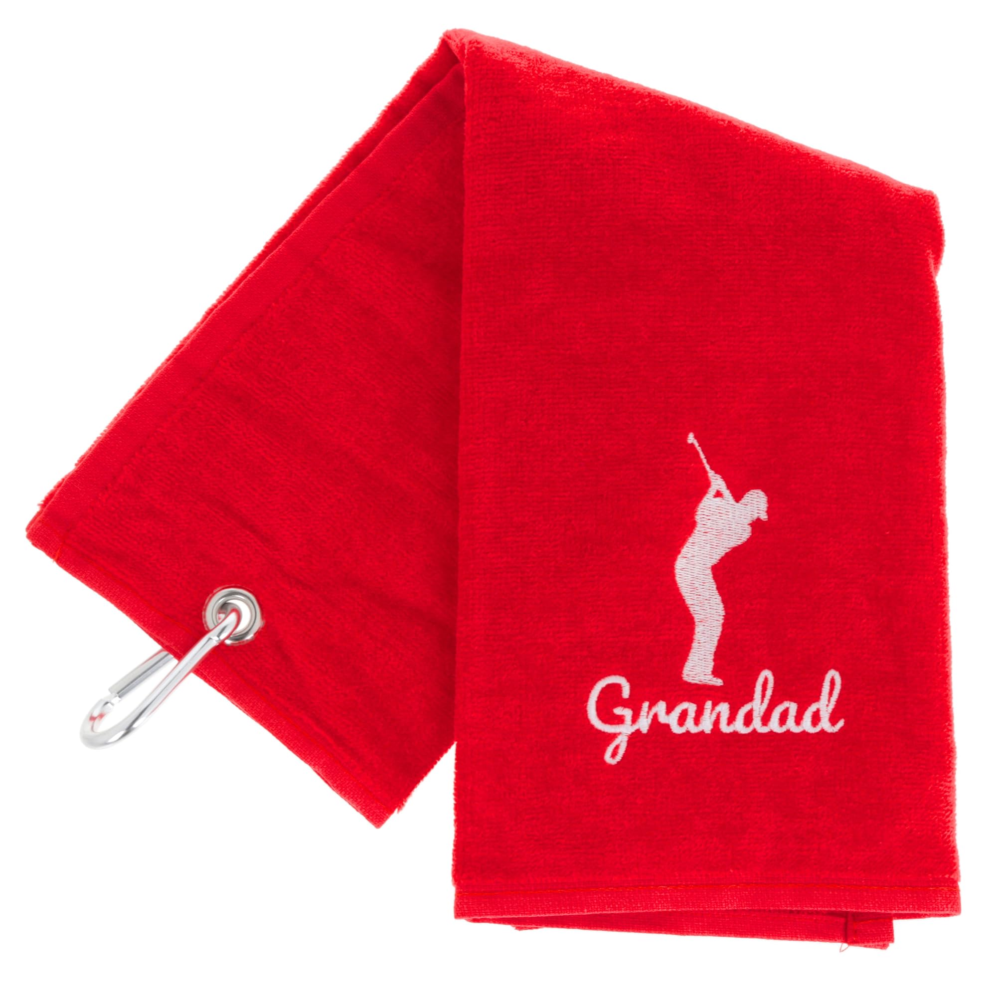 Always Looking Good Luxury Velour Golf Towel for Grandad - Red - 50cm x 40cm - Personalised Embroidered Golfer Design with Carabiner Clip - Machine Washable