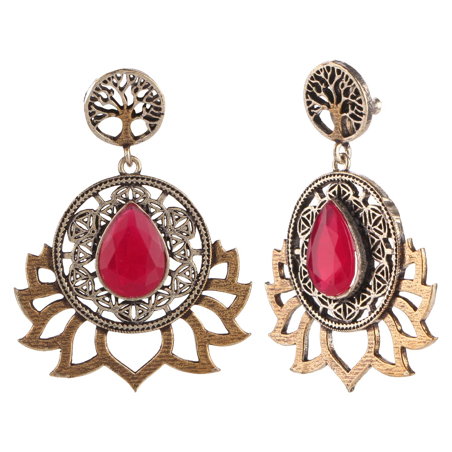 Efulgenz Boho Vintage Antique Ethnic Gypsy Tribal Indian Oxidized Silver Lotus Dangle Earrings Jewelry