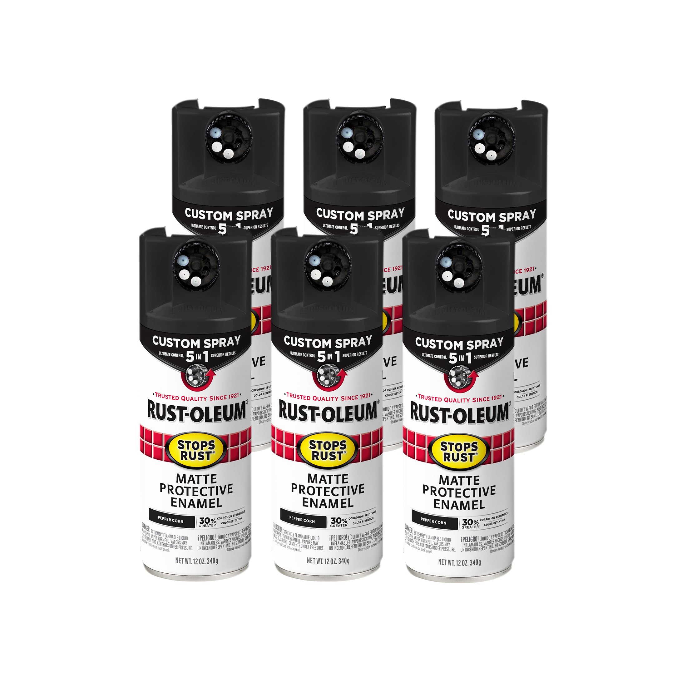 Rust-Oleum 393370-6PK Stops Rust Custom Spray 5-in-1 Spray Paint, 12 oz, Matte Peppercorn, 6 Pack Image Rust-Oleum 393370-6PK Stops Rust Custom Spray 5-in-1 Spray Paint, 12 oz, Matte Peppercorn, 6 Pack Image