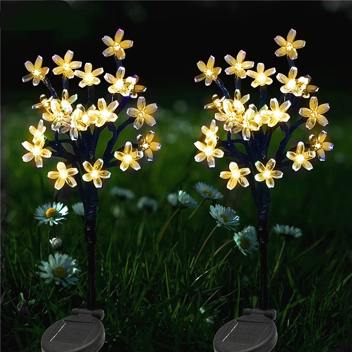 Solar Garden Lights Outdoor Decorative,2 Pack 20 LED Solar Pathway Lights,Sunboia Solar Cherry Blossom Lights Warm White for Patio Yard Deck Walkway Christmas Decoration