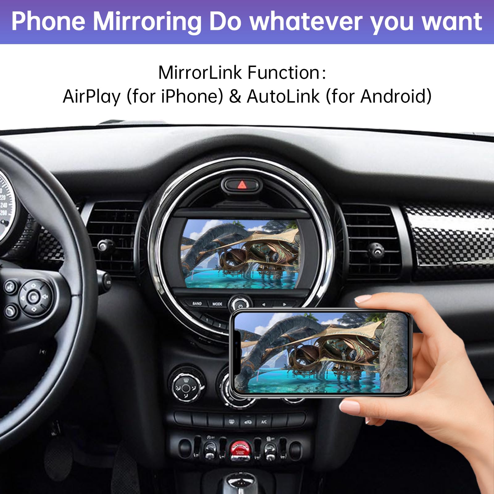 Road Top Wireless Carplay Android Auto for BMW Mini Cooper One Hatch Clubman F55 F56 F54 F57 NBT System 2014-2018 Year, Support Mirrorlink, Reverse Camera, Navigation