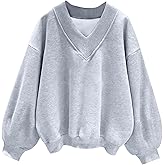Hilinker Womens V Neck Oversized Sweatshirts Casual Drop Shoulder Long Sleeve Pullover Tops