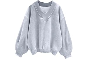 Hilinker Womens V Neck Oversized Sweatshirts Casual Drop Shoulder Long Sleeve Pullover Tops
