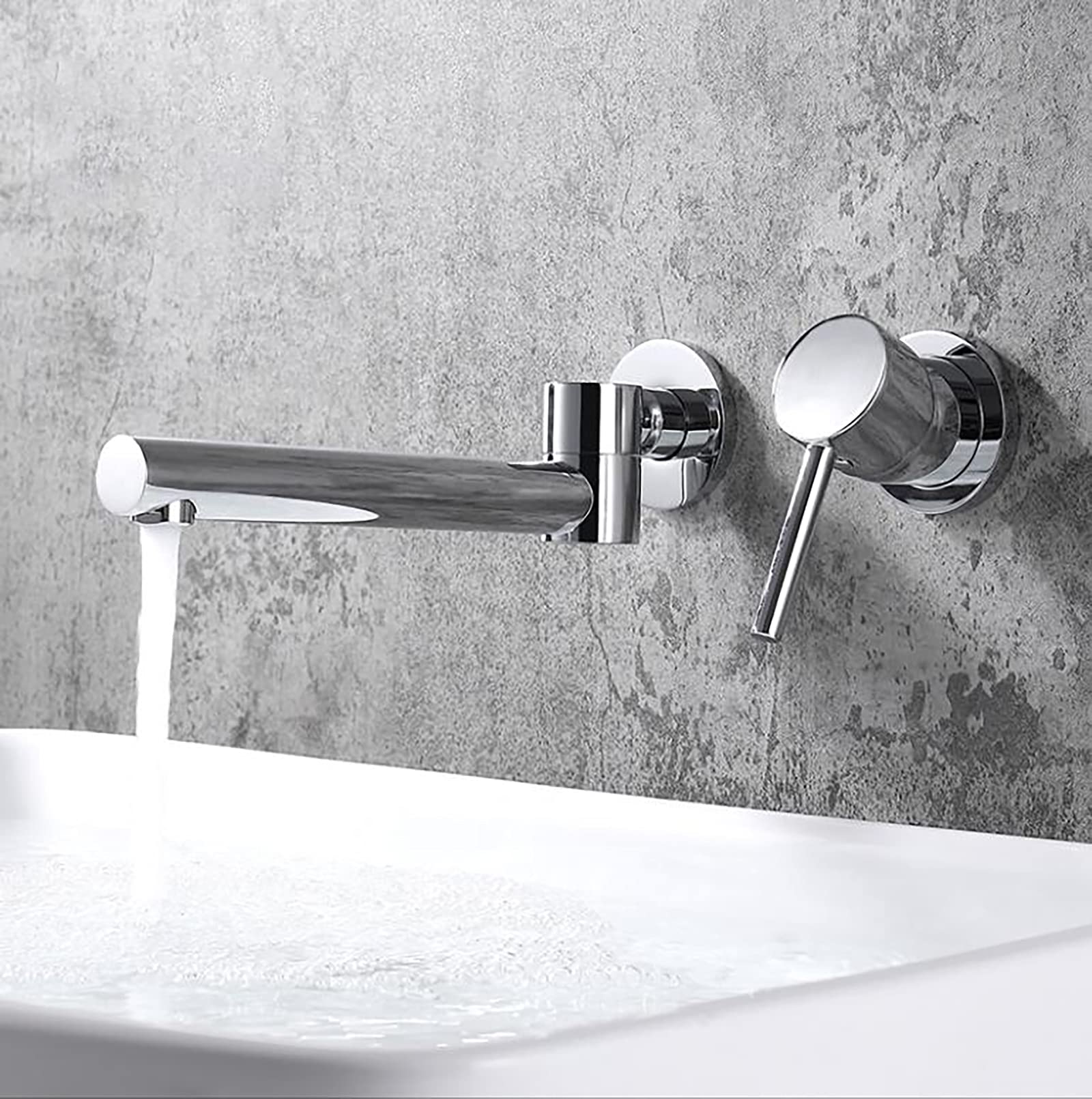 SJQKA Bathroom Tap Wall Tap,Waterfall Bath Filler Tap with Extra Large Spout 2 Hole Wall Mounted Bath Mixer Tap (Silver)