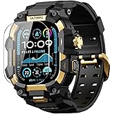 ULTIMAL Rugged Case with Band for Apple Watch 49mm,Compatible with Apple Watch Ultra 3/2/1, Military Grade Shockproof Bumper Cover for iWatch Tactical Band Men (49mm,Gold)