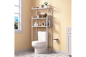 Huhote Over The Toilet Storage Rack with 3-Tier Bathroom Shelves, Space Saver Toilet Shelf, Bathroom Storage Organizer with Hooks for Over Toilet Storage and Bathroom Shelf (White)