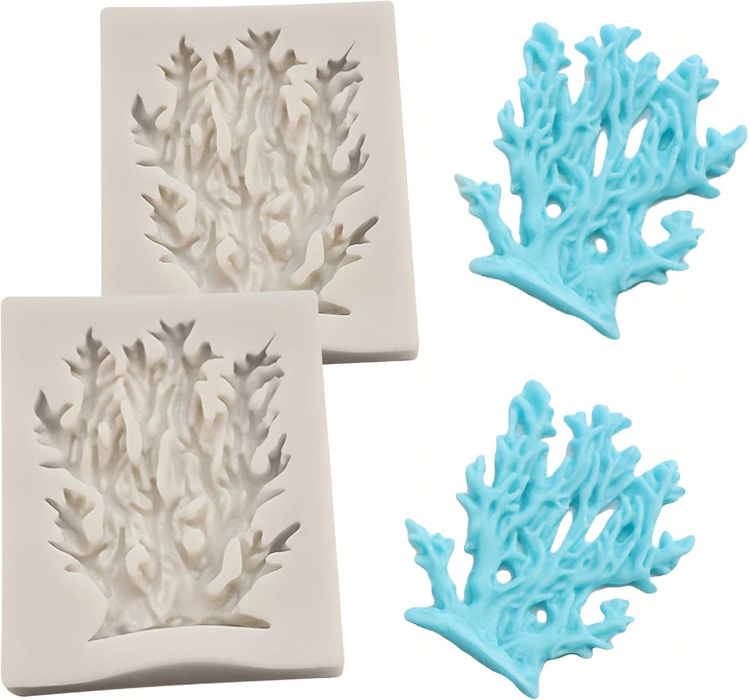 HengKe 2 Pcs Coral Shaped Fondant Molds,Food Grade Safety Silicon Materials, DIY 3D Sea Creatures Candy Sugar Craft Silicone Baking Mould Pastry Cookie Cake Decoration Tools