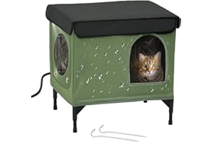 PAWPROVED Heated Cat House for Outside, Outdoor Cat House Featuring Escape Door in Winter, 100% Waterproof Cat Shelter with Heating Pad for Community Cats, Strays, and Ferals, Insulated Warming House