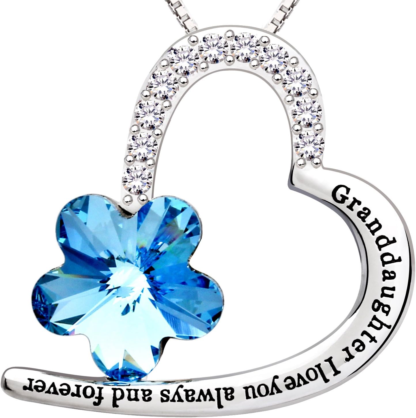 ALOVJewelry Sterling Silver Granddaughter I love you always and forever Love Heart Blue Crystal Cubic Zirconia Pendant Necklace…