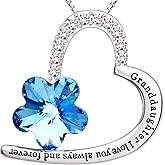 ALOV Jewelry Sterling Silver "Granddaughter I love you always and forever" Love Heart Crystal Cubic Zirconia Pendant Necklace