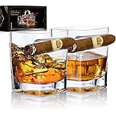 YouYah Cigar Whiskey Glasses with Cigar Holder-Set of 2,Cigar Accessories,Crystal Whisky Glass Set with Indented Cigar Rest,Premium Rocks Glass,for Brandy,Cocktail,Vodka,Bourbon,Gifts for Men(9.5oz)