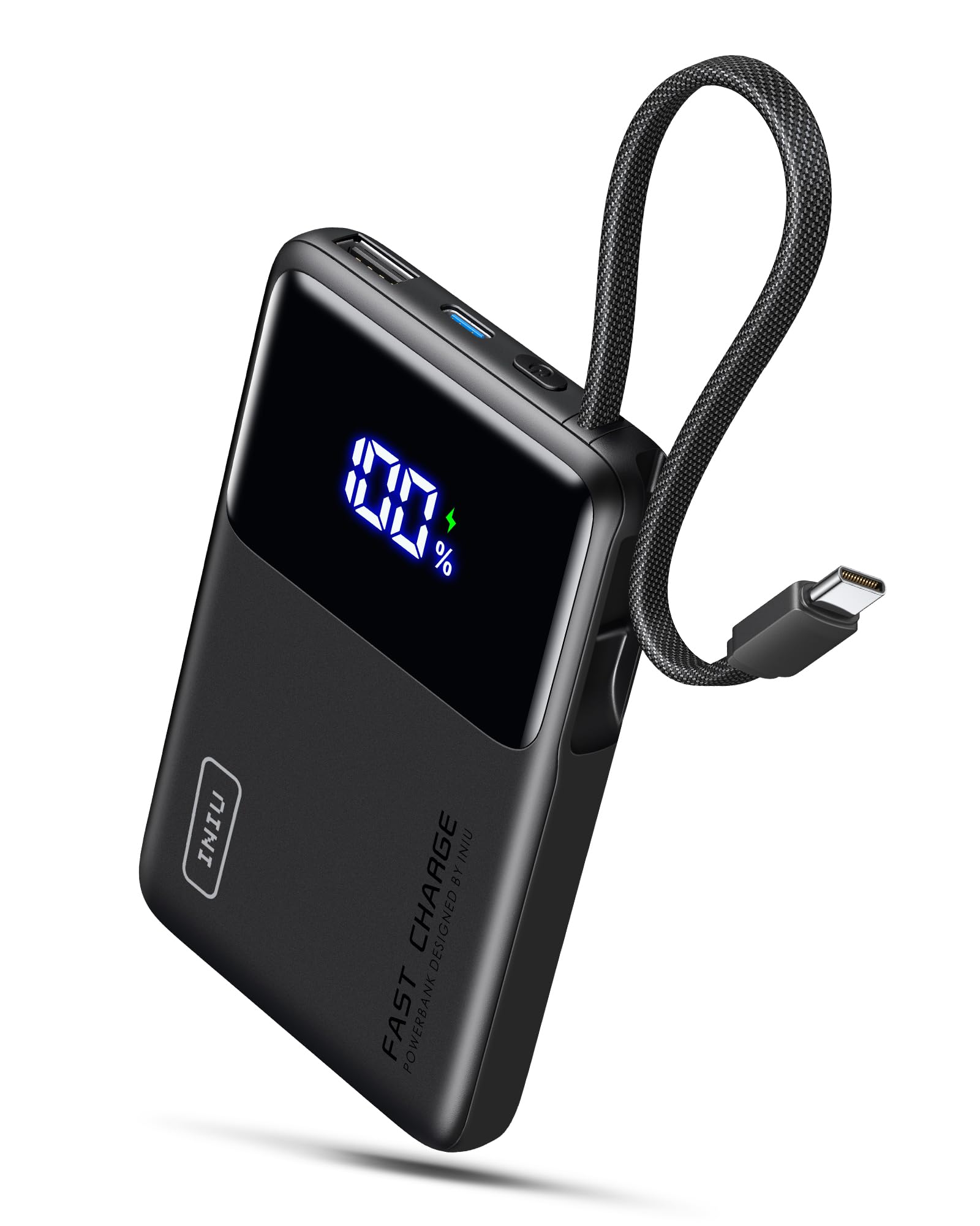INIU Power Bank, 10000mAh Ultra-dünn 45W Schnellladen Powerbank mit USB C Kabel, Klein und Stark Externe Handyakkus, Flugtauglich, Camping Zubehör für iPhone 17-12, Samsung S25, Xiaomi, iPad etc.