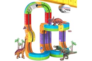 HIFUN Electric Train Set with 3D Magic Flexible Race Tracks for Kids, Race Car Track Easy to Detach and Store Dinosaur Toys for 3 4 5 6 7 8 Years Old Boys Girls