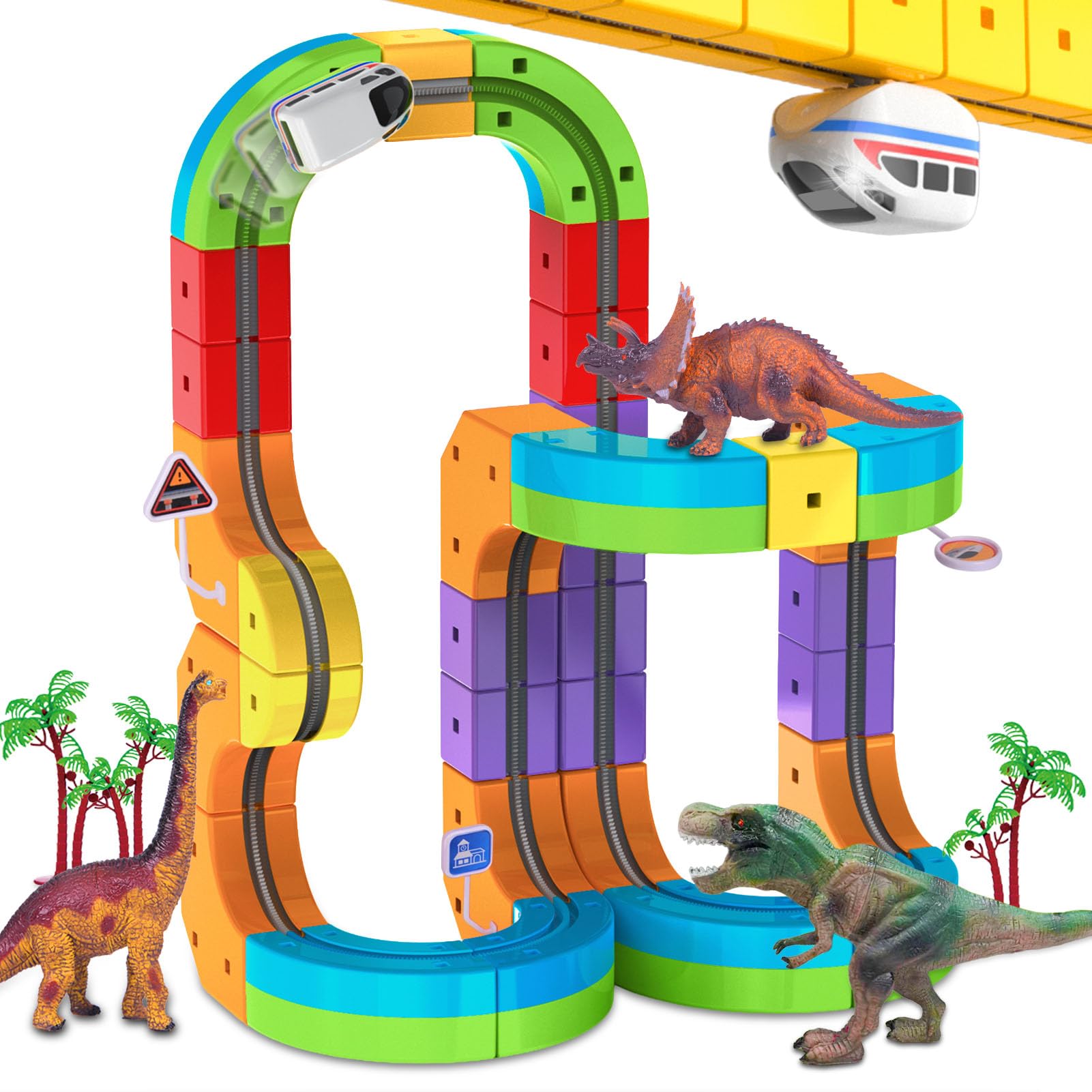 Photo 1 of **MISSING PIECES**Electric Train Set with 3D Magic Flexible Race Tracks for Kids, Race Car Track Easy to Detach and Store Dinosaur Toys for 3 4 5 6 7 8 Years Old Boys Girls