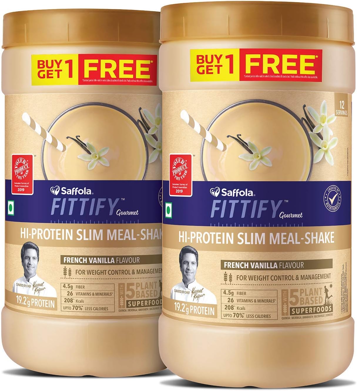 Saffola FITTIFY Hi Protein Slim Meal-Shake, Meal Replacement with 5 superfoods, French Vanilla, 420 gm (12 Servings)-Buyโฆ