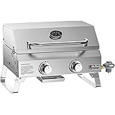 ONLYFIRE GRILLS Tabletop Gas Grill 2 Burners, 20" Portable Propane Grill with Foldable Legs for Outdoor Patio Backyard Campin