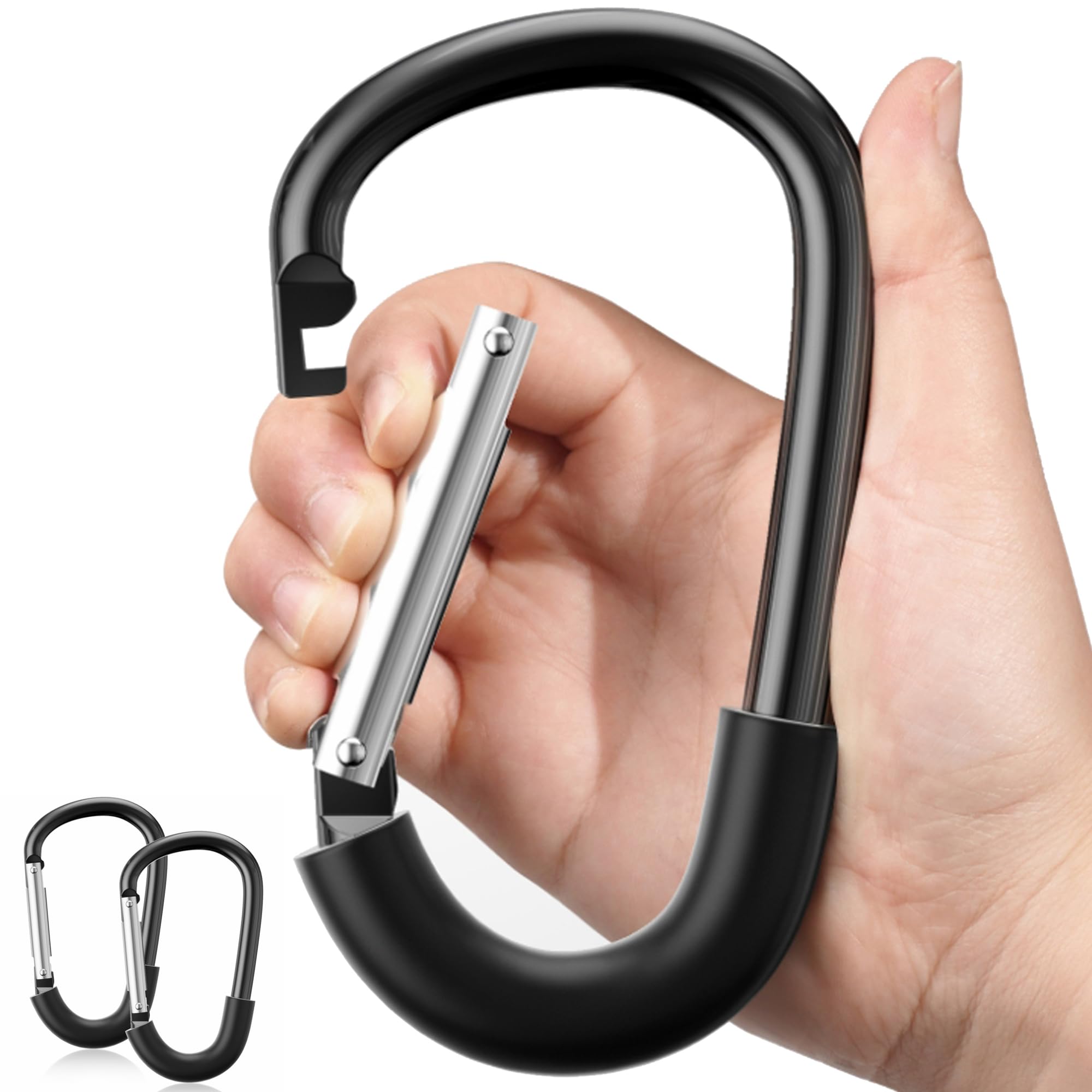 SURDOCA Buggy Clips, Upgrade Pram Clips, Heavy Duty Pram Hooks for Bags, Large Pram Carabiner Clips, Aluminum Pushchair Clips, Baby Stroller Hook for Hanging Bag 2PCS