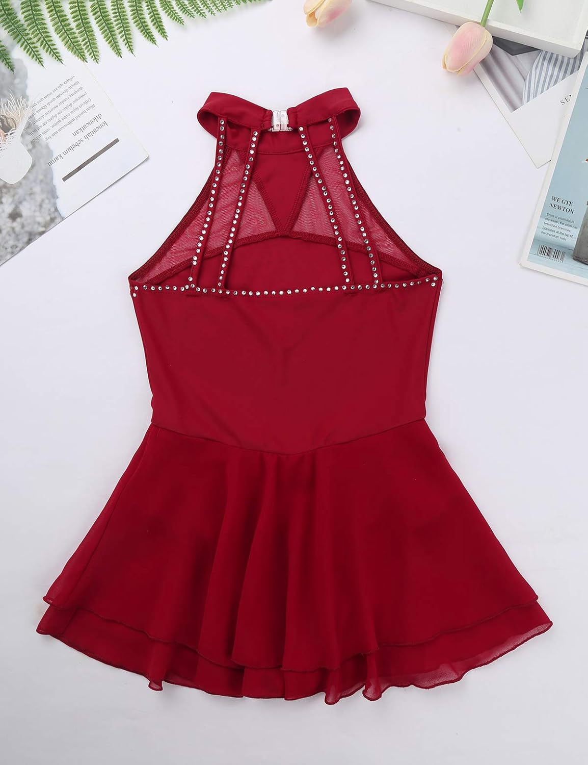 JEATHA Kids Girls Shiny Rhinestone Ballet Gymnastic Leotard Sleeveless Cutout Back Roller Skating Dress Dancewear: Clothing