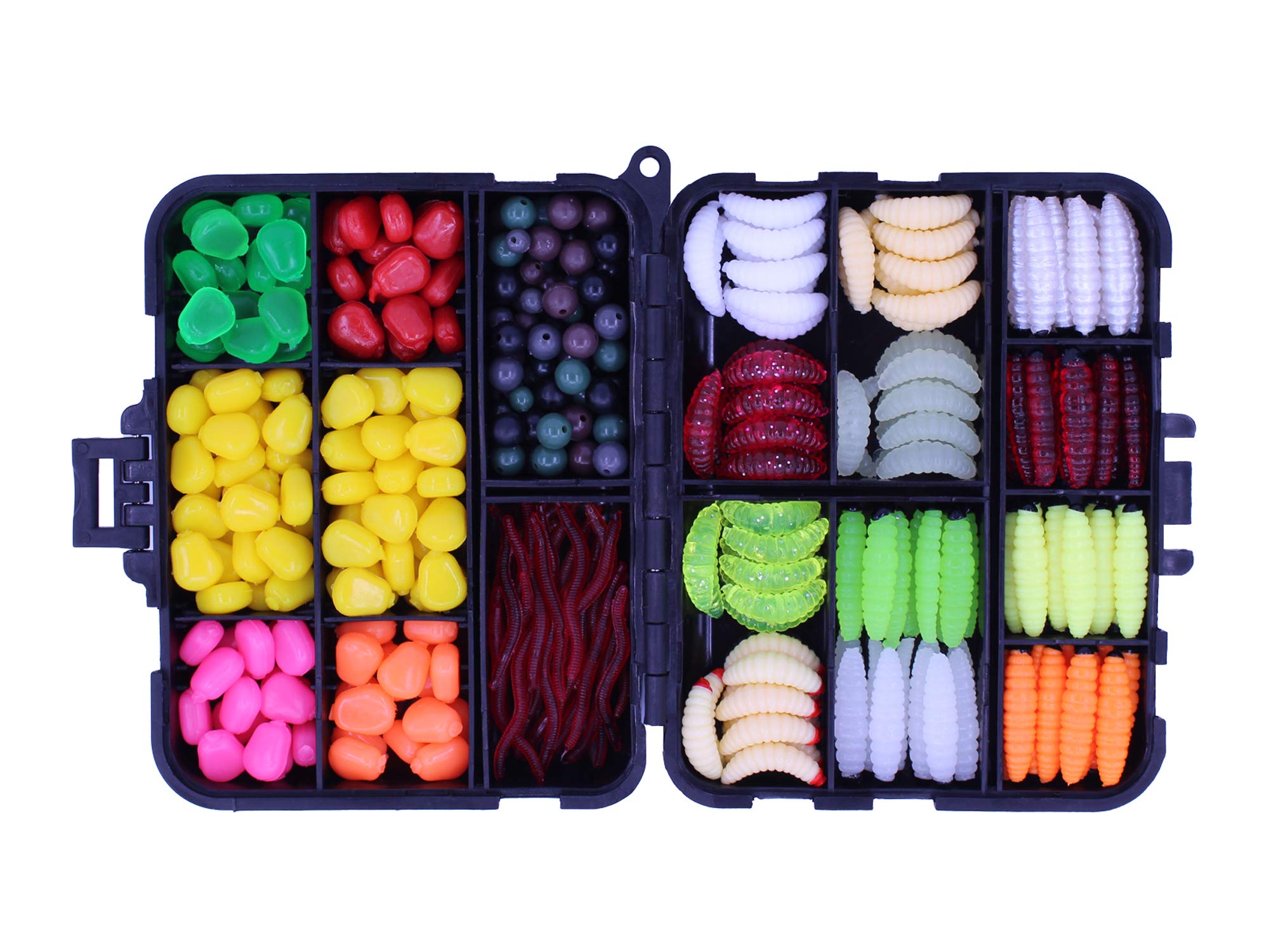 OKVGO 360pcs Box Sea Carp Fishing Tackle Box of Fake Imitation Artificial Plastic Baits, Sweetcorn, Beads, Worm Lures