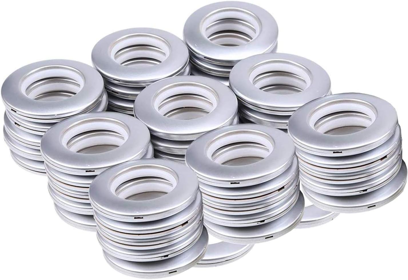 WCIC 48PCS Eyelet Rings Curtain Grommets Round Plastic Rings Clips Inner Diameter 40mm DIY for Window Shower Locker Room Door Curtains Matte Silver