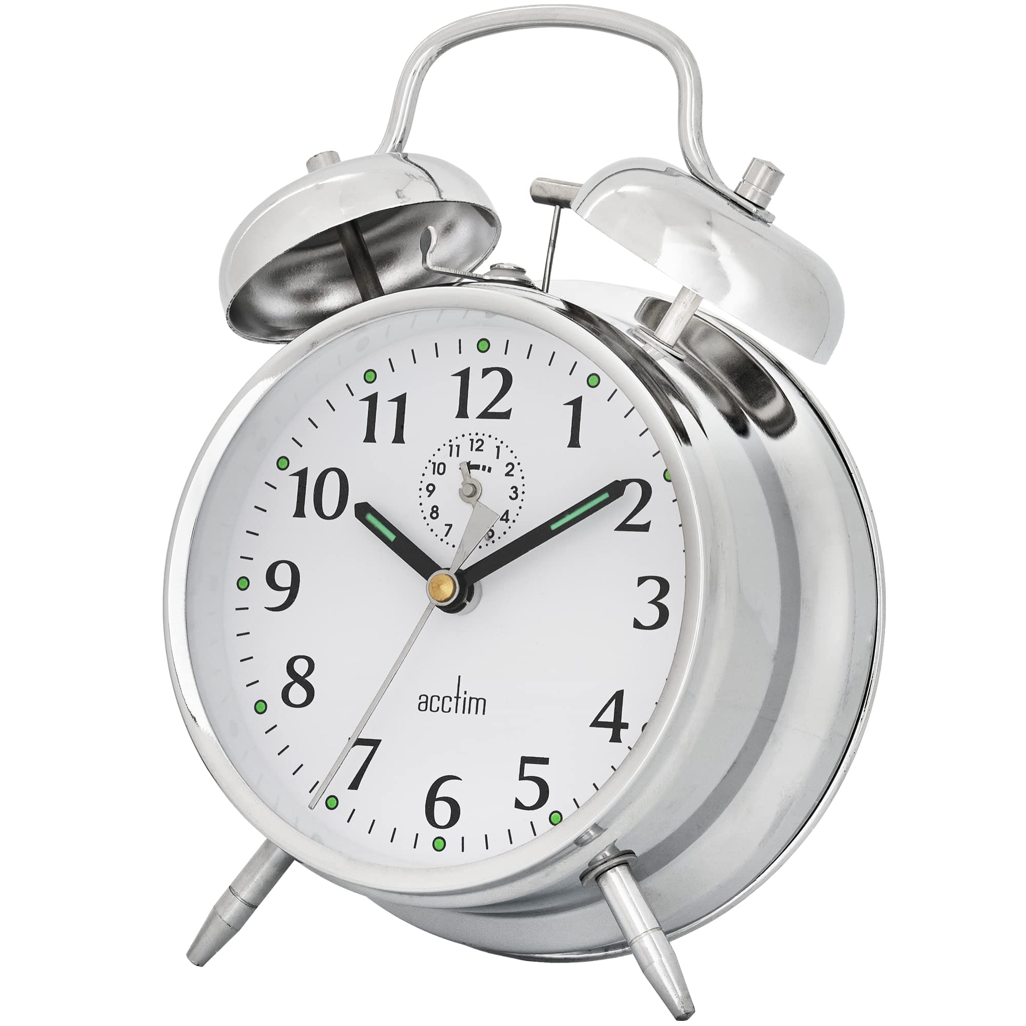 Acctim Mechanical Analogue Bell Alarm Clock, Stainless-Steel, Chrome, 17 x 12 x 6 cm