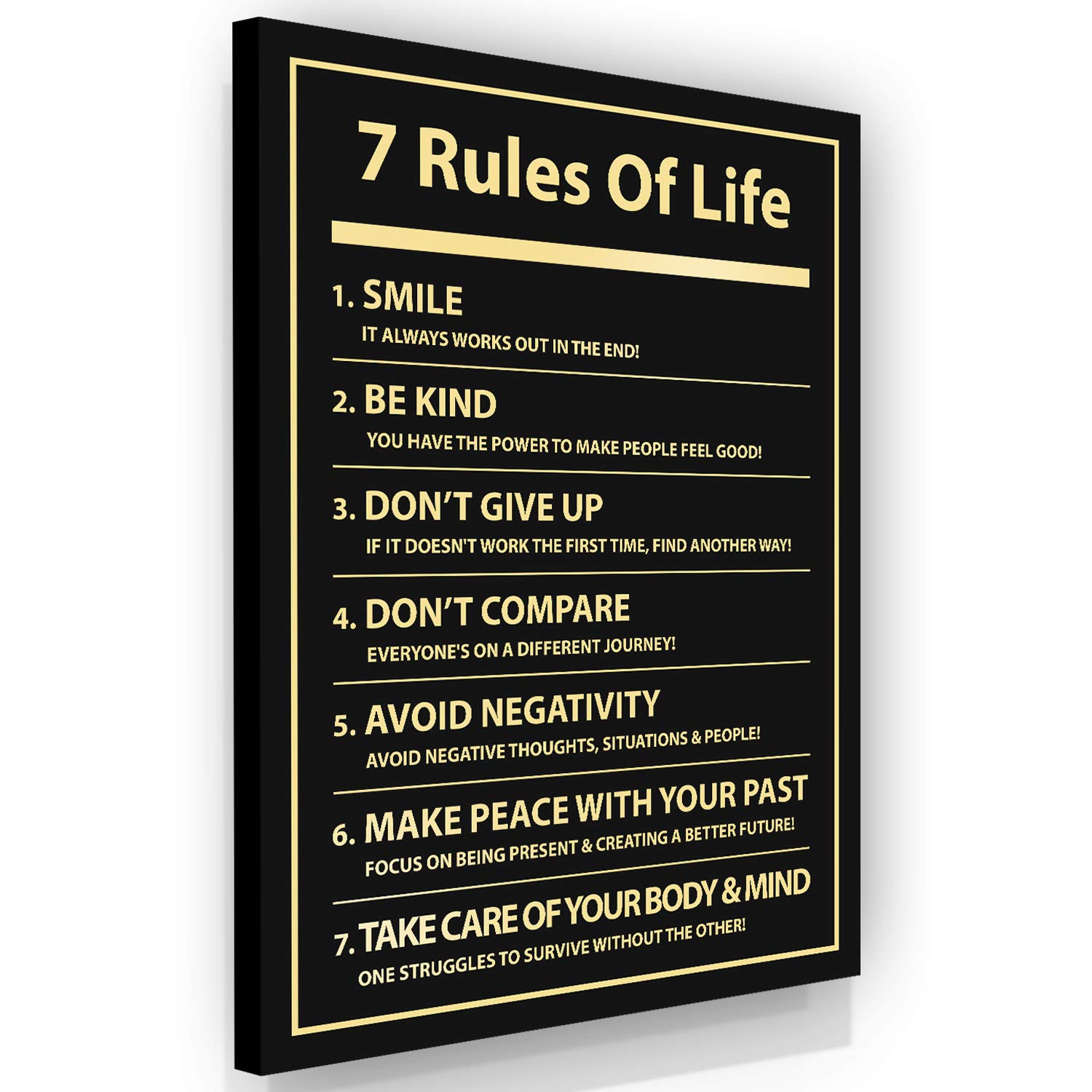 7 Rules Of Life Inspirational Quote Canvas Print Wall Art Office Decor, Inspiration Modern Art Home 
