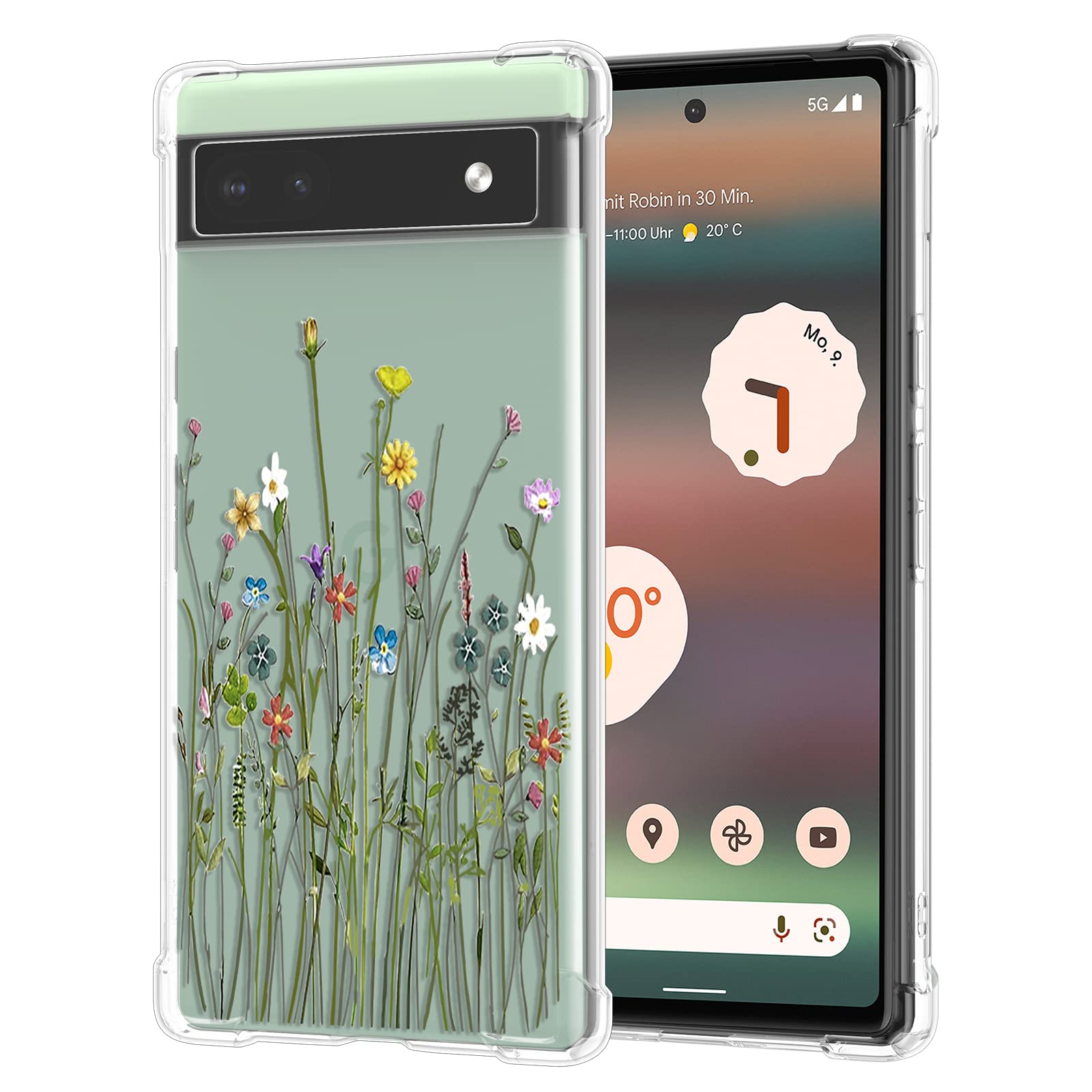 RALEAVO Compatible with Google Pixel 7 Clear Floral Case Girly Soft Slim Bumper Case with Flower Pattern-Yellow Flower — image 1