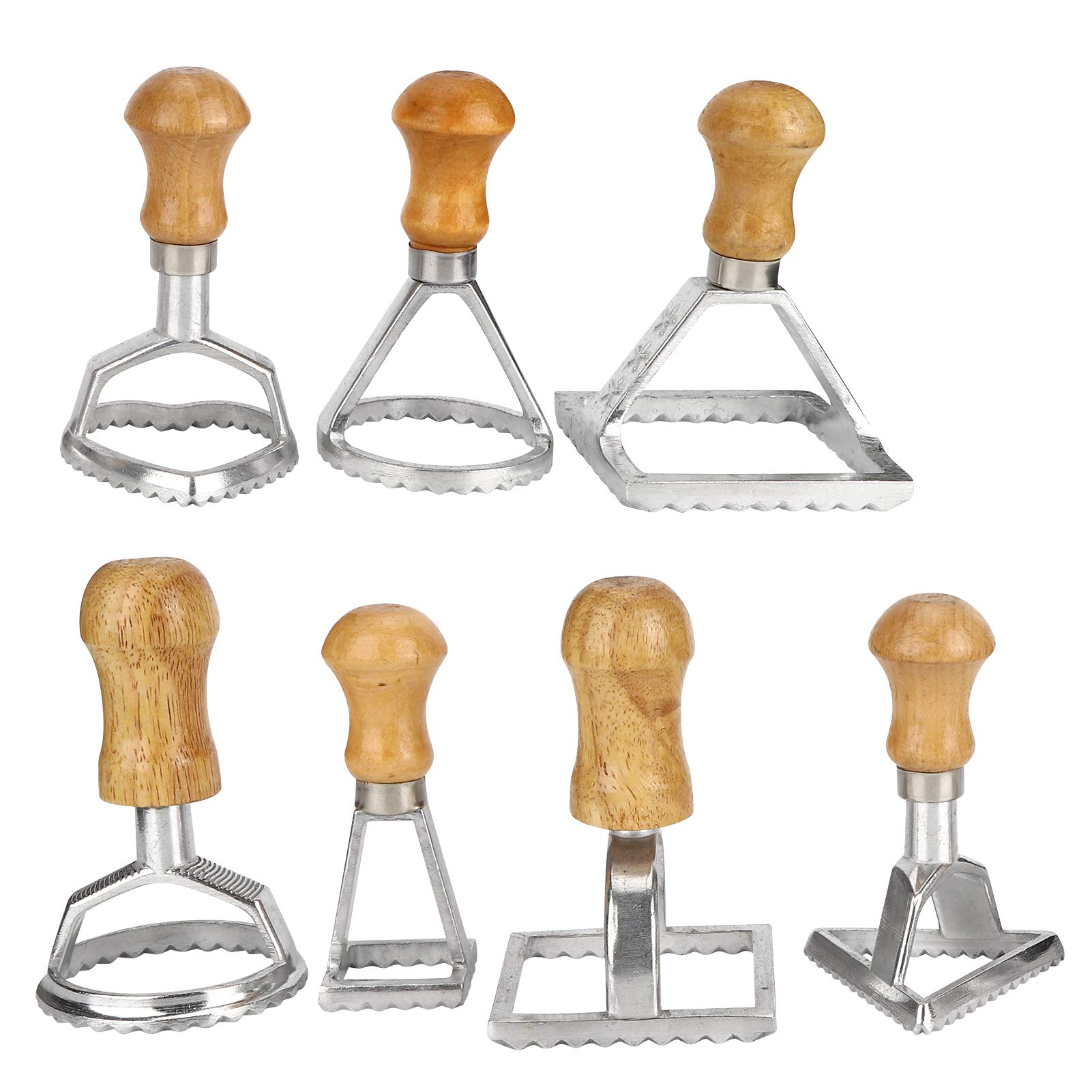 7pcs Stamp Maker Cutter, Ravioli Cutter Stamps Pasta Press Pastry Cutter Cookie Mold with Wooden Handle for DIY Baking Tools