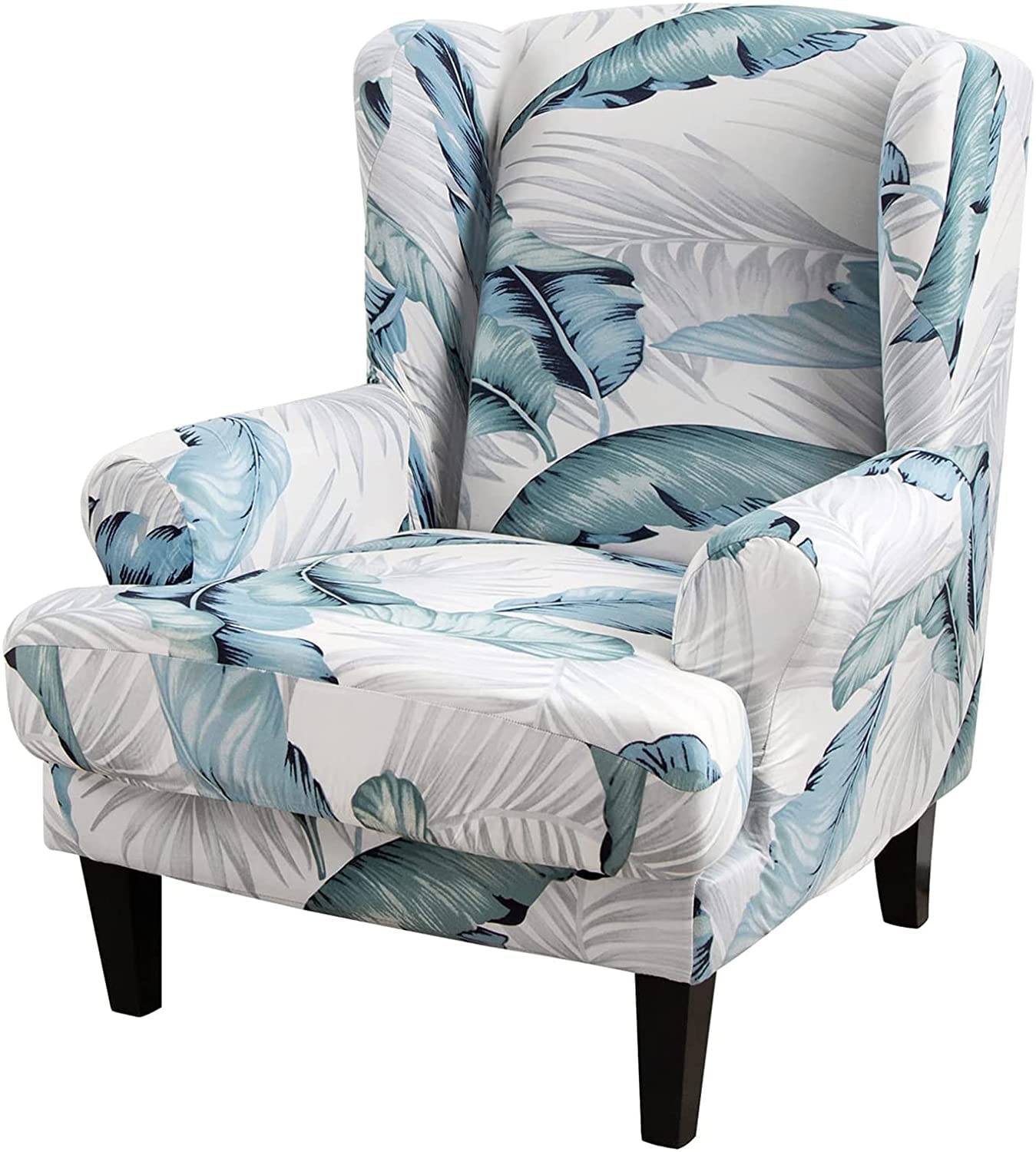 ele ELEOPTION Wingback Chair Cover 2-Piece Stretch Jacquard Wing Chair Cover Twill Wing Chair Slipcover Solid Colour Armchair Cover Washable & Anti-wrinkle Sofa Cover Furniture Protector