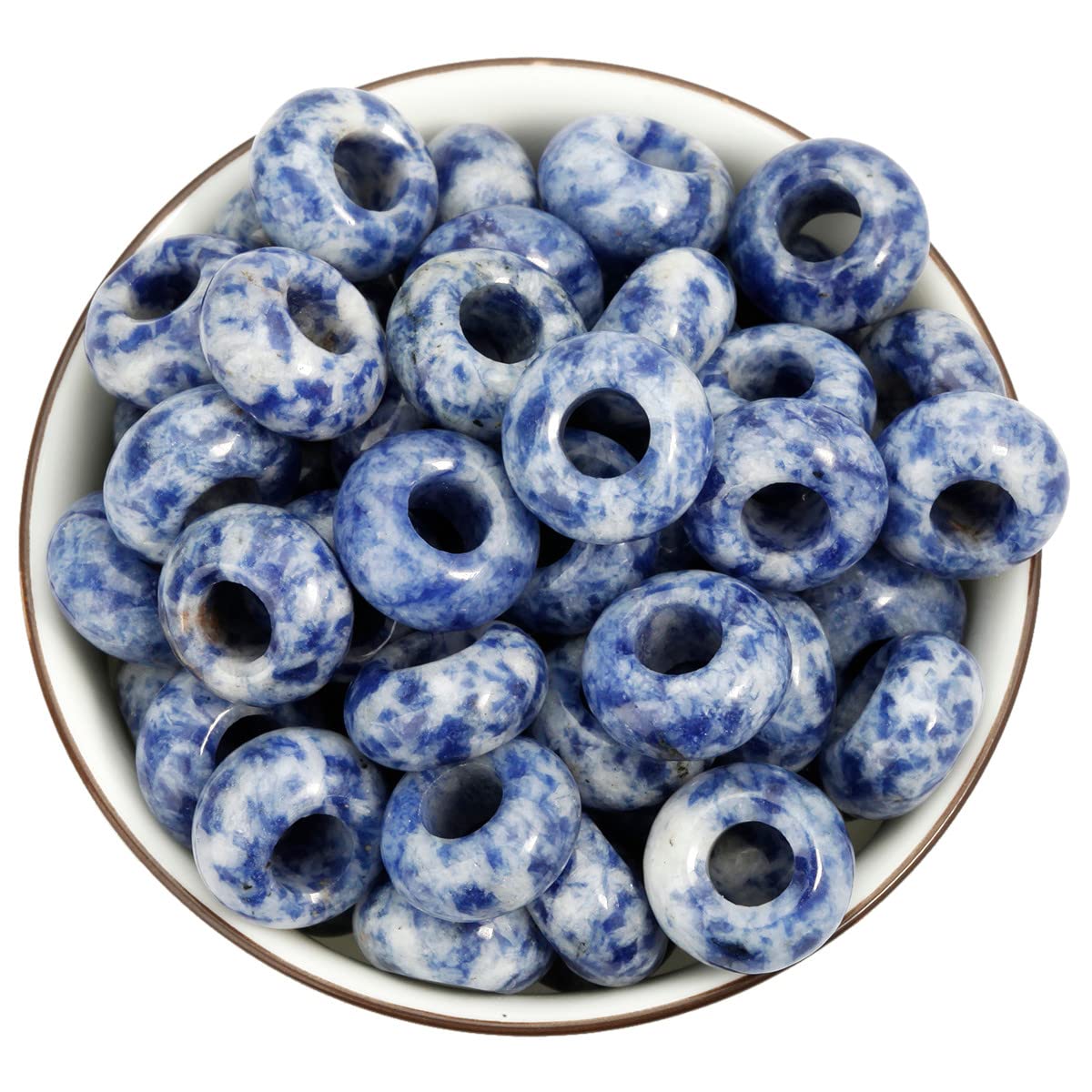 Nupuyai Sodalite Large Hole Stone Rondelle Loose Charms fits Bracelet, European Crystal Stone Beads for Jewellery Making Set of 30