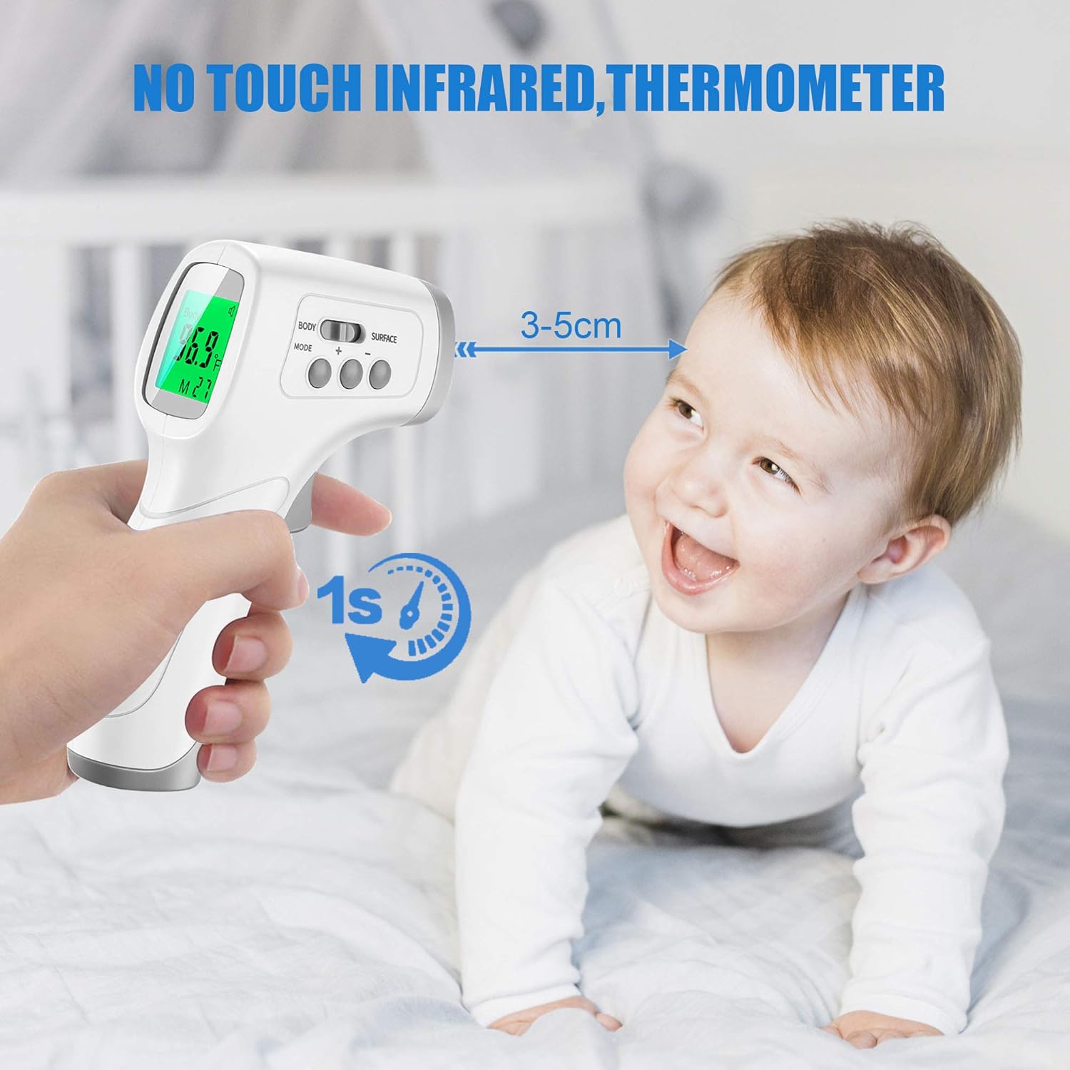 No Contact Infrared Forehead Thermometer, Temperature Gun with LCD Display Fever Alarm, Digital Touchless Thermometers 2 in 1 Dual Mode, No Touch Infrared Forehead Thermometer for Adults and Kids : Baby