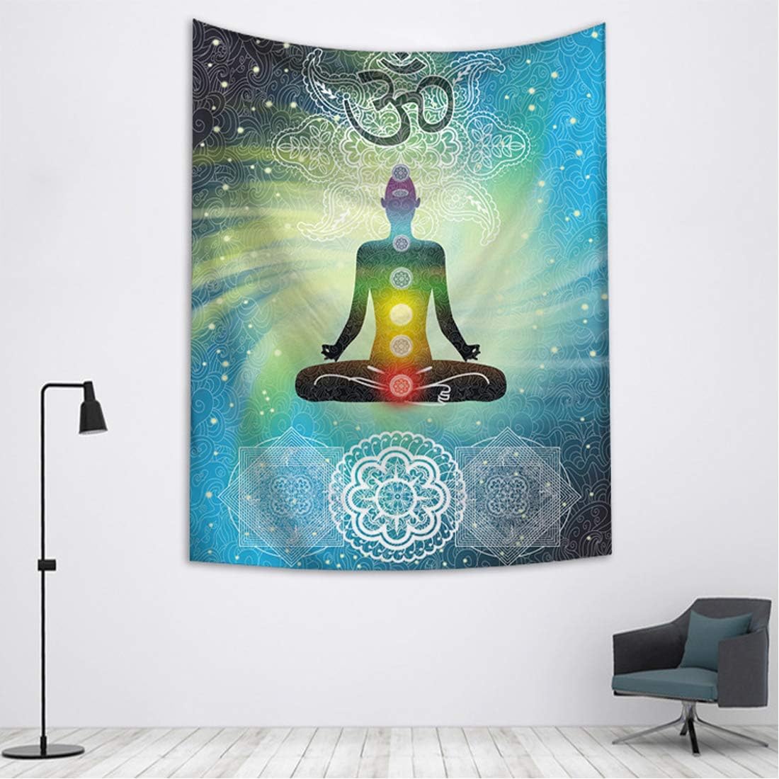 Indian Seven Chakra Tapestry Meditation Yoga Tapestry Wall Hanging Decoration Tapestry for Studio,Bedroom,Dorm(Green, 29Wx37L)