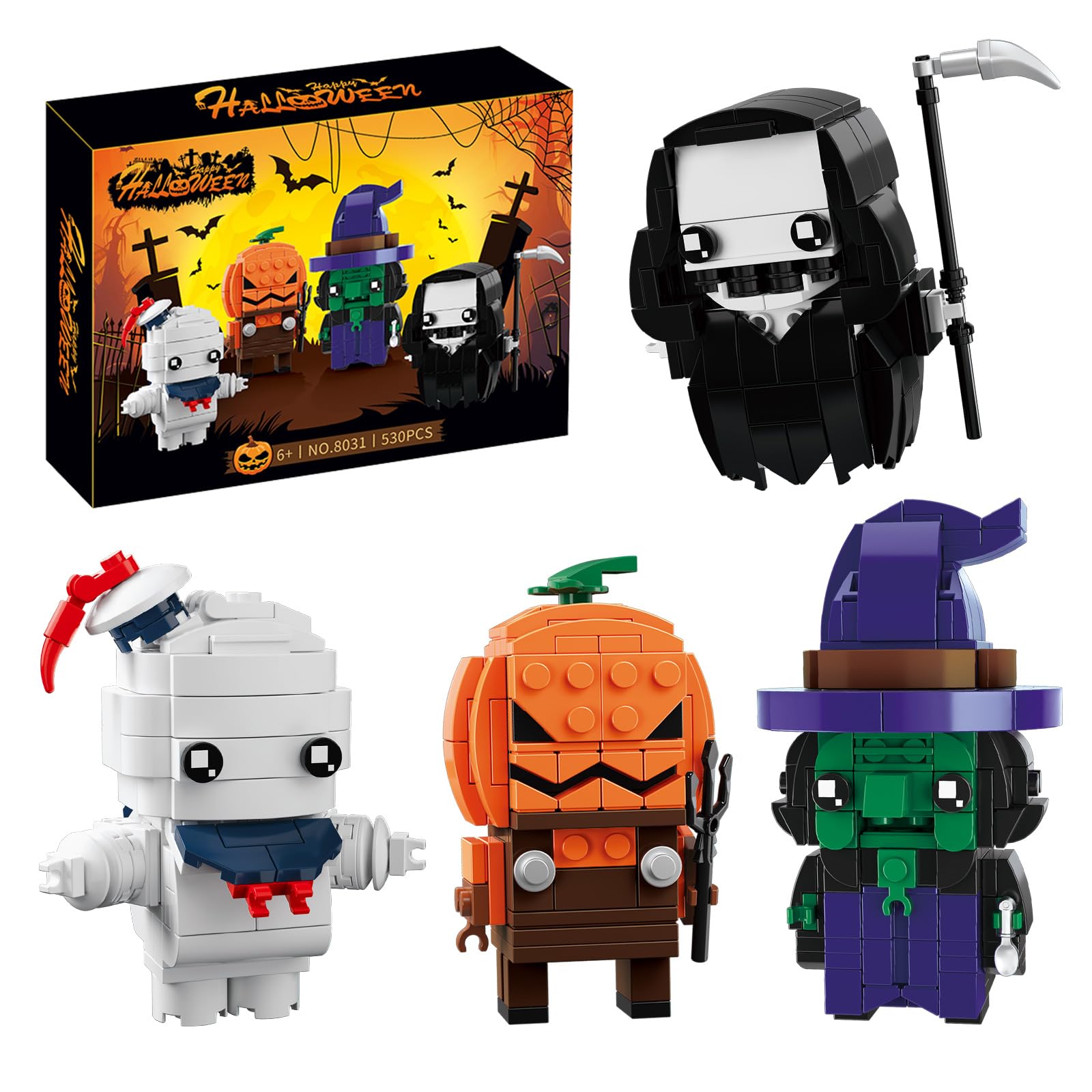 Photo 1 of **OPENED** Halloween Pumpkin Ghost Witch Devil Building Blocks Kit for Kids, Halloween Bricks Figures Set Toys Gifts for Kids Party Favors Goodie Bags Stuffers for Boys Girls 6 up