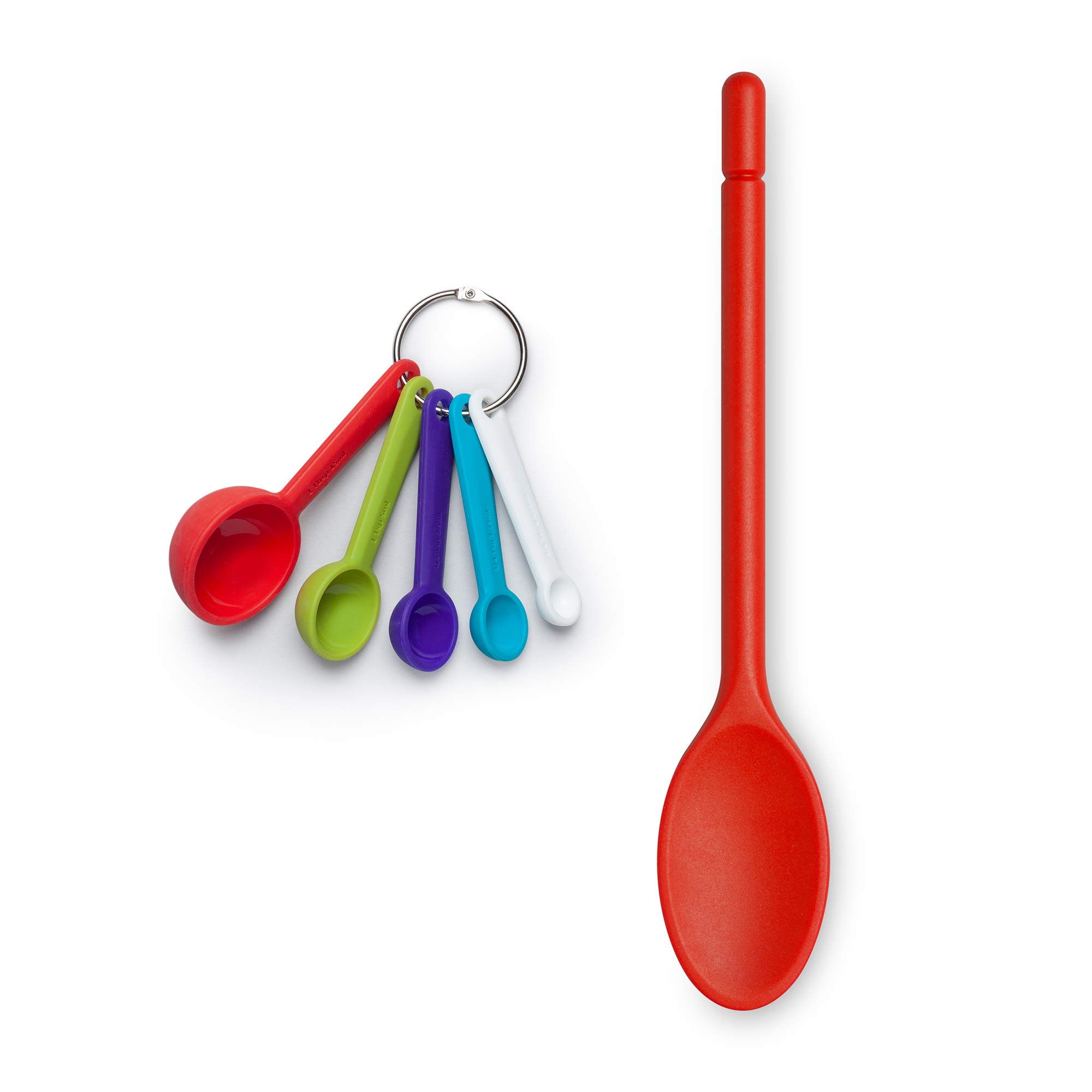 Zeal JSET13R Non-Stick Silicone Cooks Spoon & Measuring Spoon 2-Piece Set, Red/Bright Mix