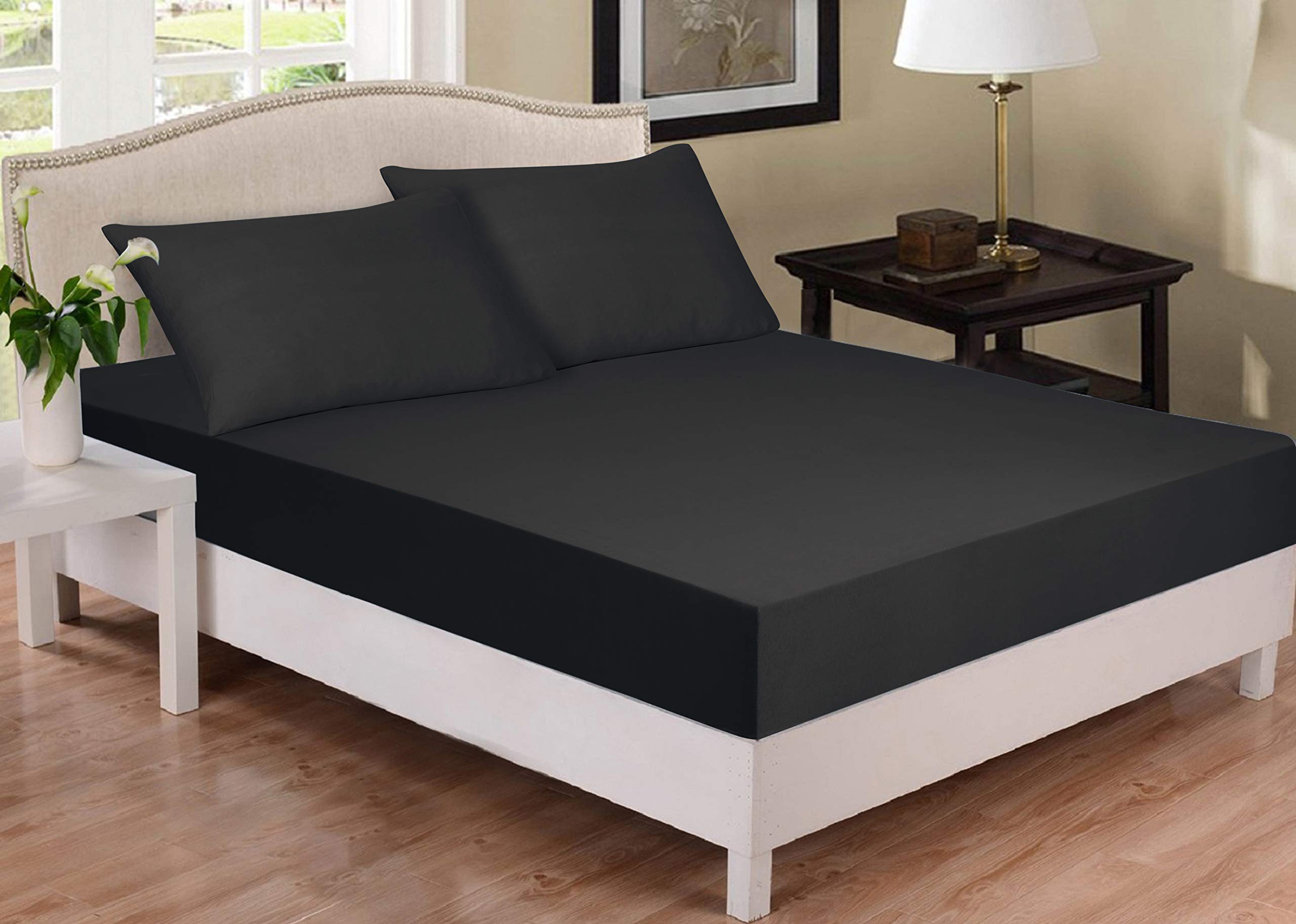 ZIMEL HOMES- 30cm Deep Jersey Fitted sheet-100% Pure Cotton Super Soft Luxury Premium Quality bedding with strong durable elastic hem (Black, King: 160 X 200 cm)