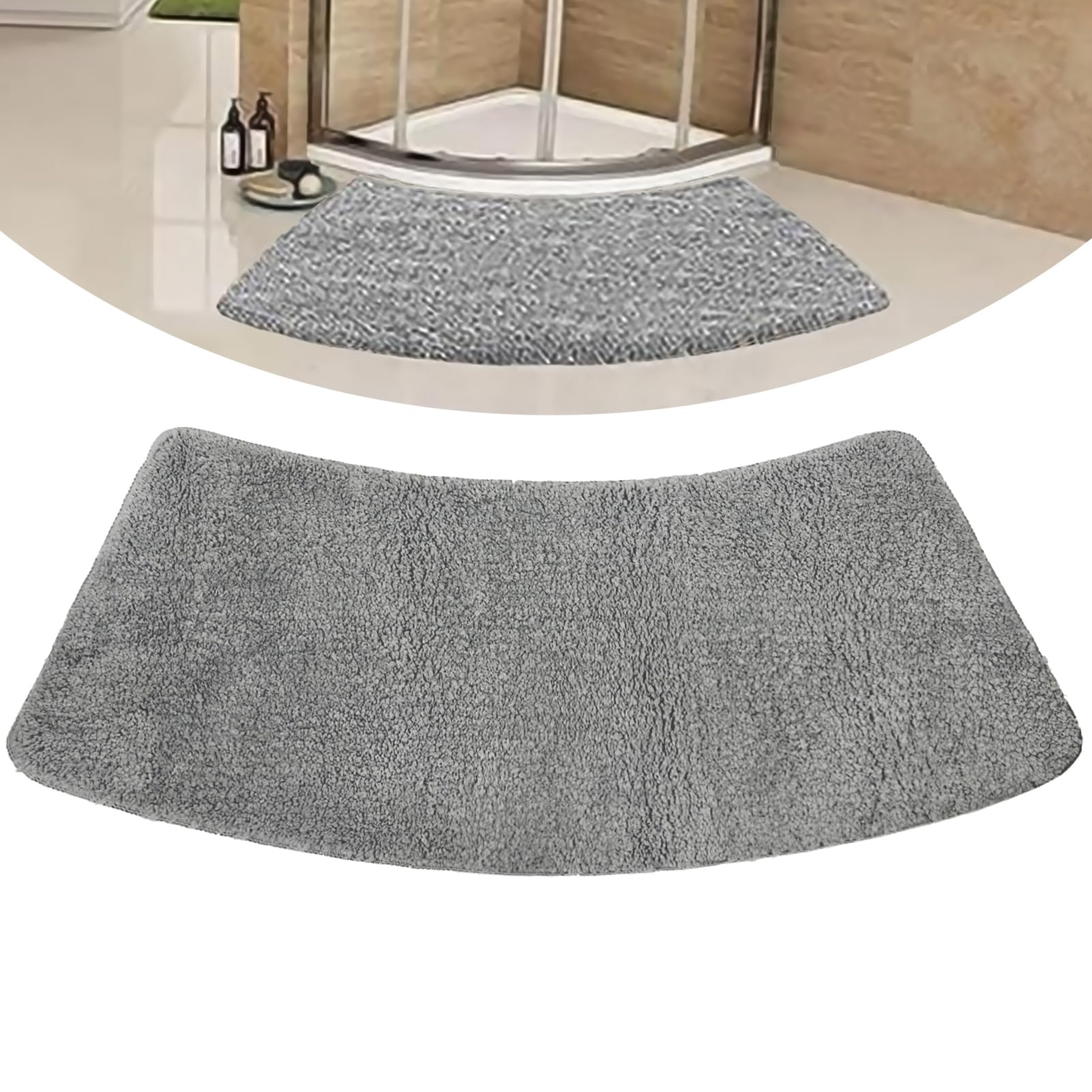 Fan-shaped Curved Bath Mat Plush Non Slip Corner Shower Floor Mat Household Strong Water Absorbent Bathroom Rug Machine Washable Bathroom Carpet for Bath room,14 * 40in