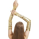 sodknow Long Fingerless Metallic Gloves Costume Women Opera Halloween Cosplay 1920s Great Gatsby Party Formal Evening Dressup