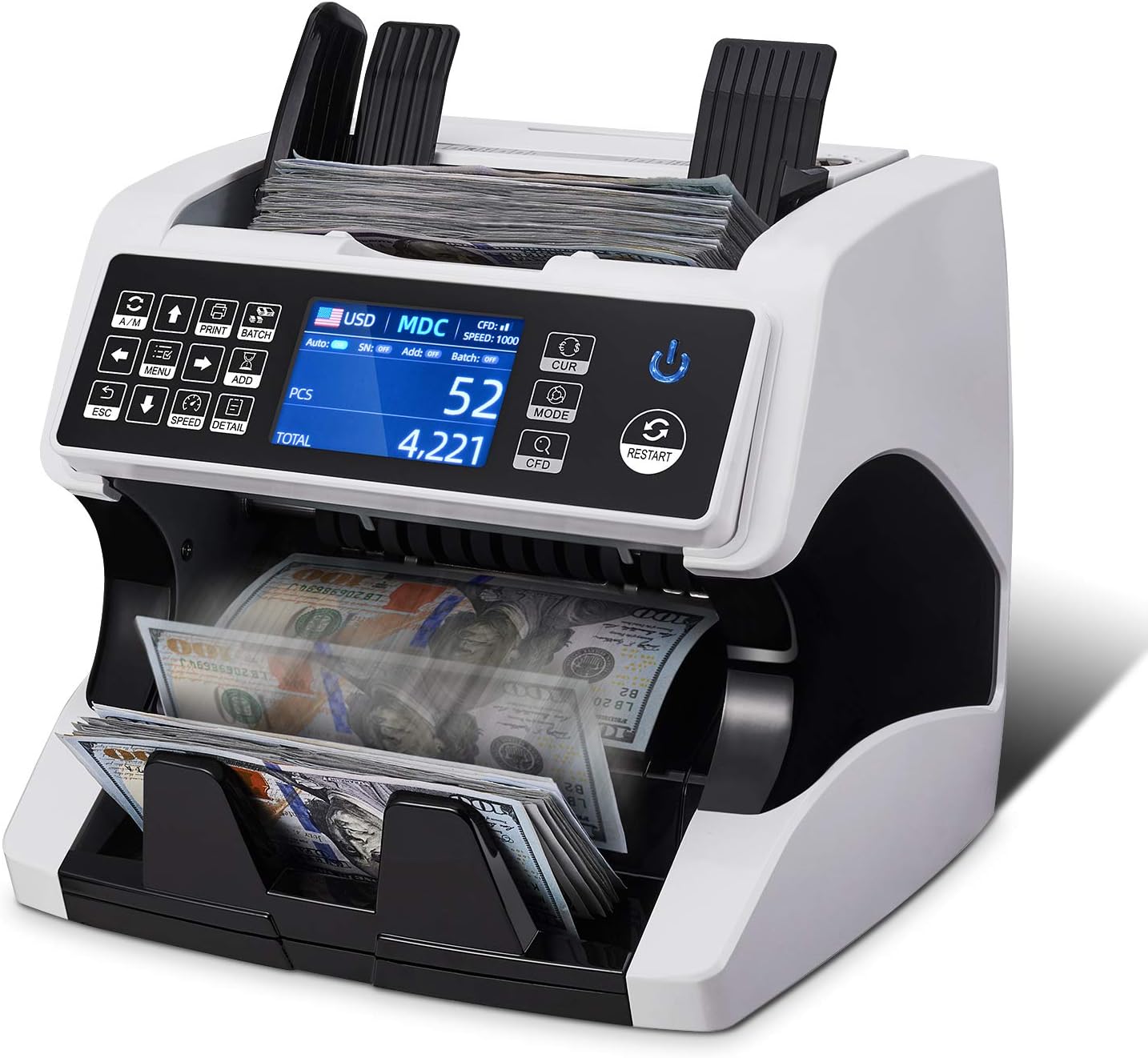 MUNBYN Bank Grade Money Counter Machine Mixed Denomination, Value Counting, Serial Number, Multi Currency, PC/Printer Enabled 11 Counterfeit Detection Cash Counter Machine with Bill Recognizes : Office Products