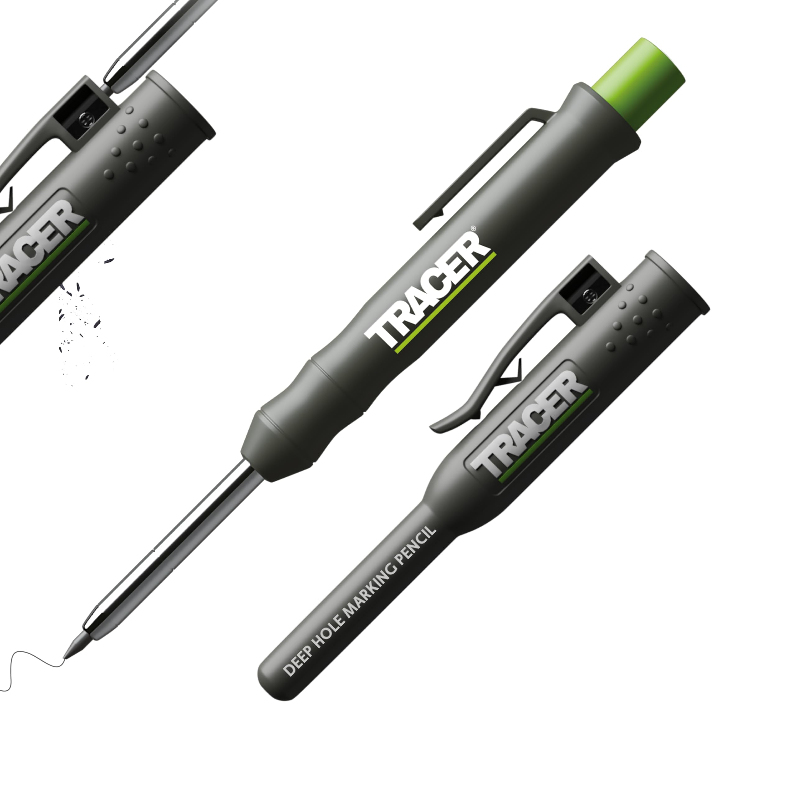 Tracer Deep Hole Construction Pencil with Site Holster (120mm, Extendable 2B Carpenter Pencil with Inbuilt Sharpener)