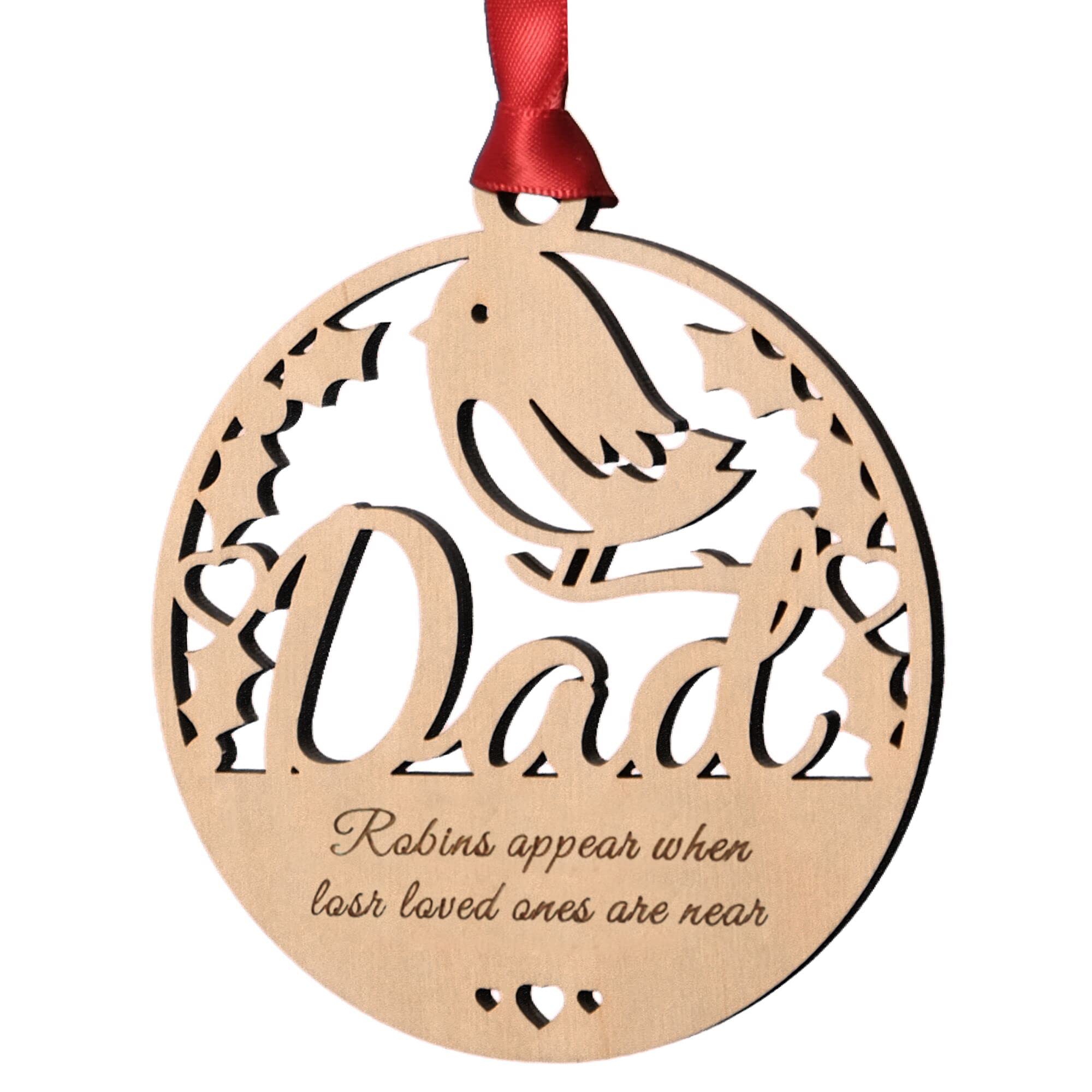 Alphabet barn Dad Memorial Christmas Tree Decoration Robin Plaque Wooden Bauble Remembrance Robin In Loving Memory Gift Idea